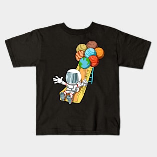 Birthday Astronaut Space Slide Planets Balloons Kids T-Shirt